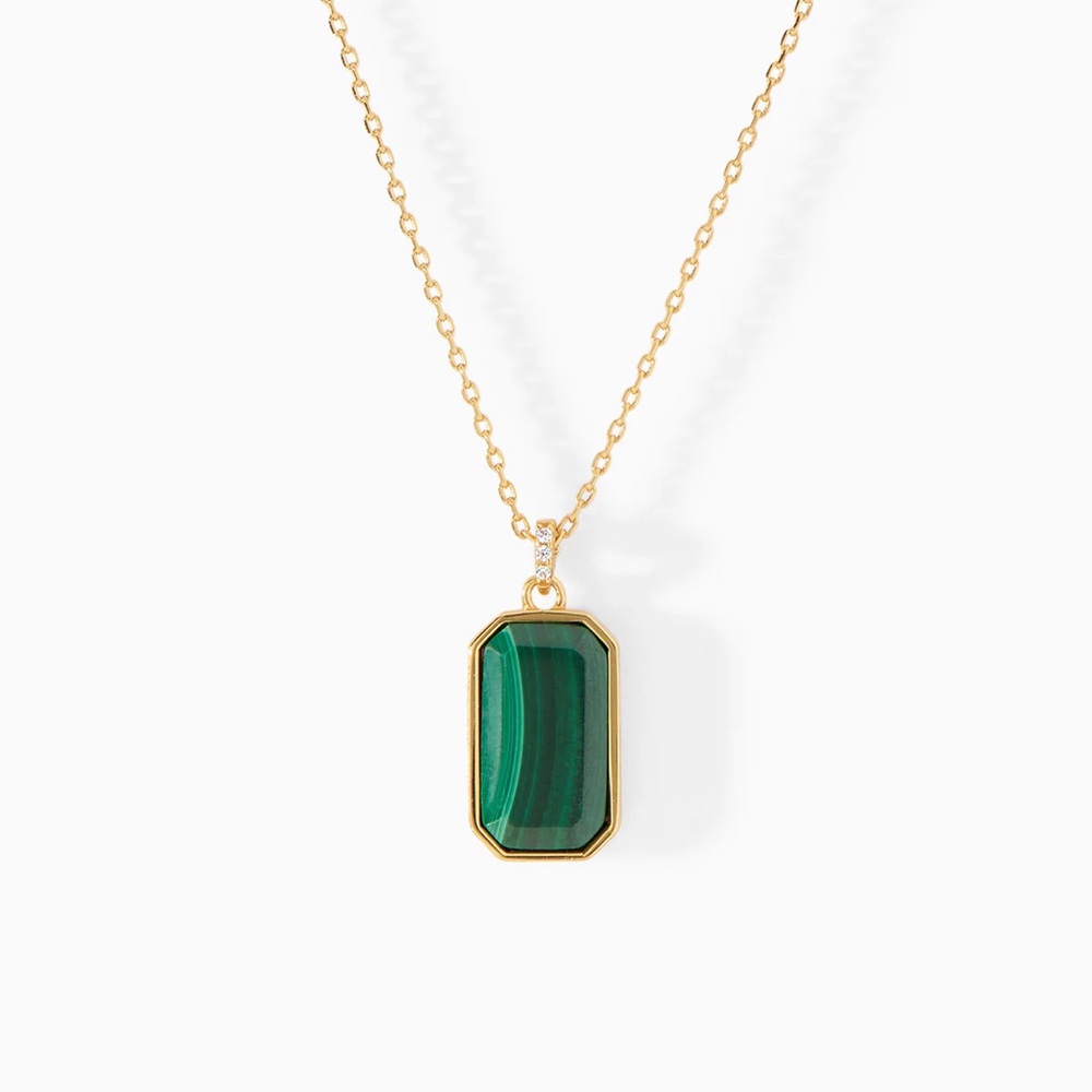 $169 Ora Ana Gold Natural Green Malachite Tessa Tag Necklace with CZ Accent
